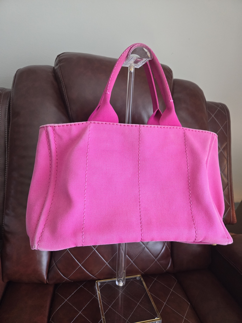 Prada Milano Pink Canvas Tote Bag - Picture 2 of 9